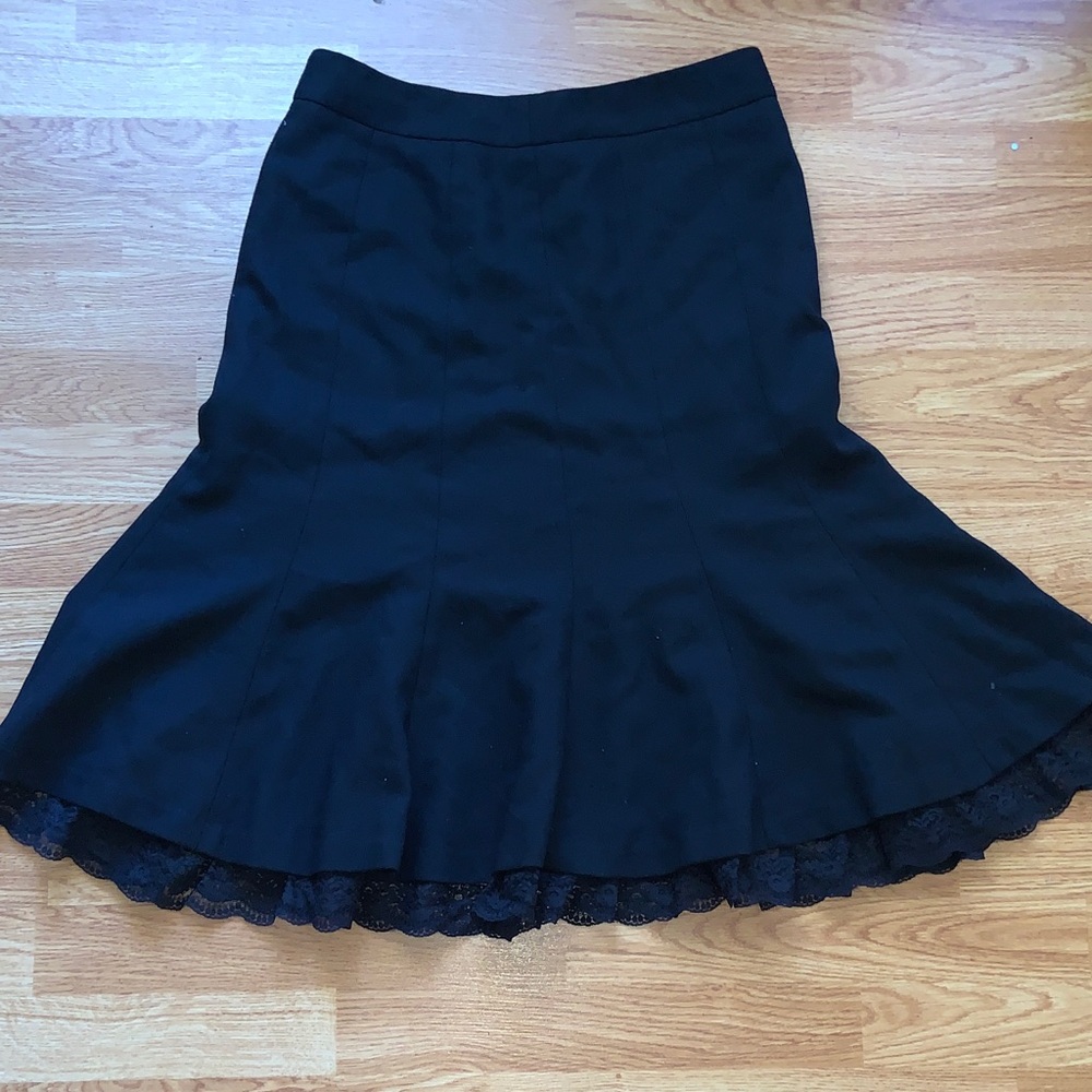 LOFT Black A-Line Skirt with Lace Hem
